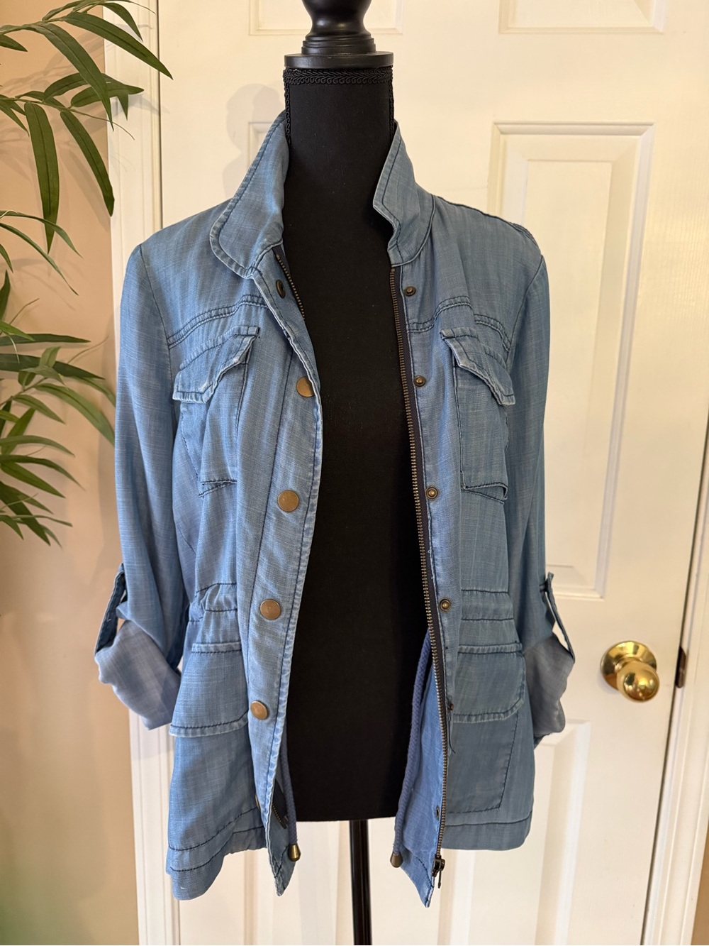 Maison Jules Denim Blue Utility Jacket/Blouse with Stand Collar